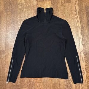 Nina Ricci Reverse 1/4 Ribbed Mock Neck Viscose Stretch L/S Shirt Womens Medium